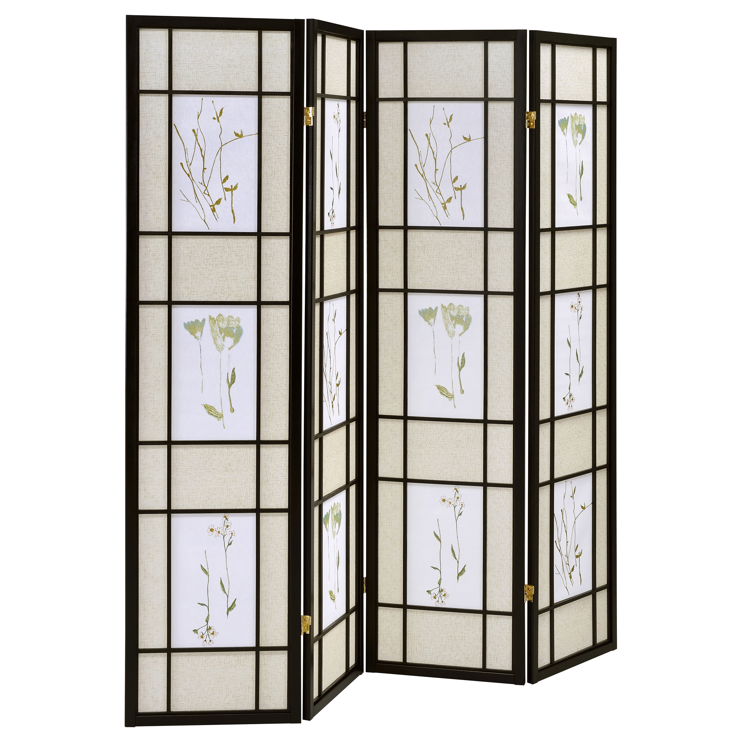 Coaster Furniture Catabella Black 4 Panel Floral Print Folding Screen
