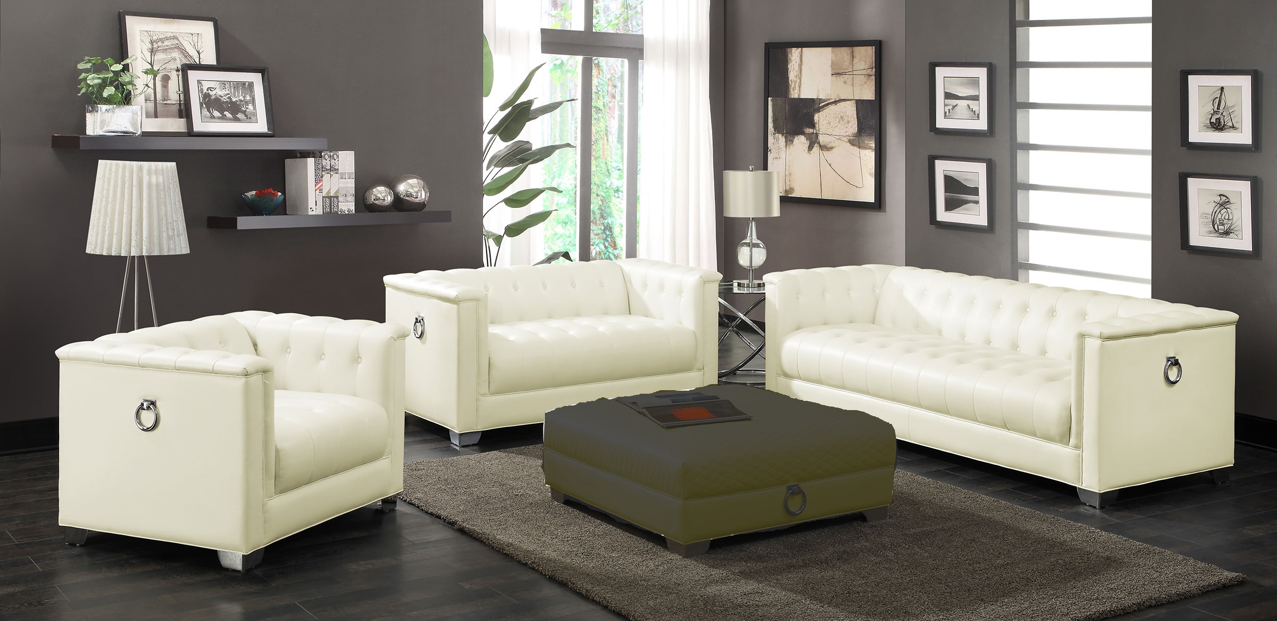 Coaster Furniture Chaviano Pearl White 3pc Living Room Set