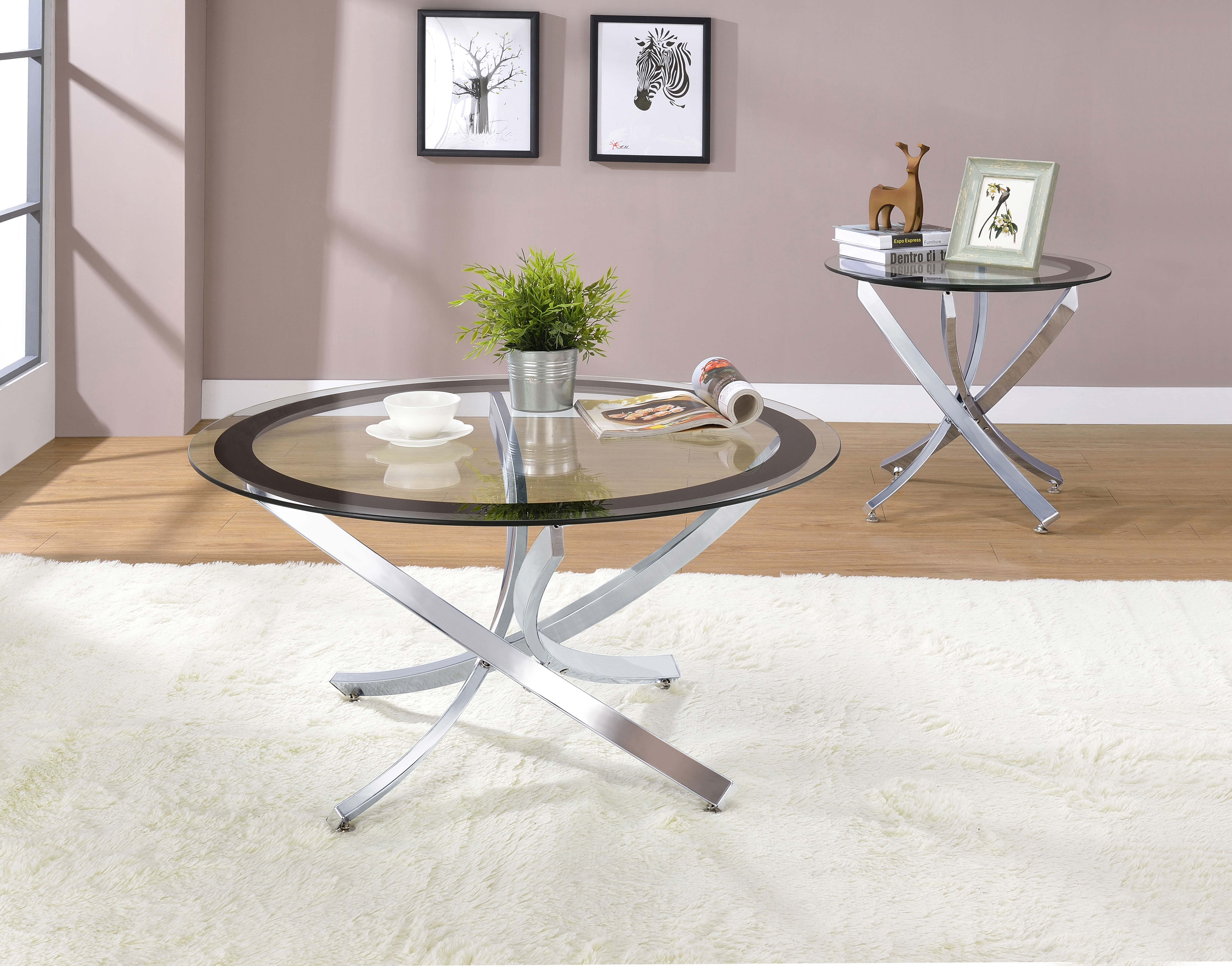 Coaster Furniture Brooke Chrome Black 3pc Coffee Table Set