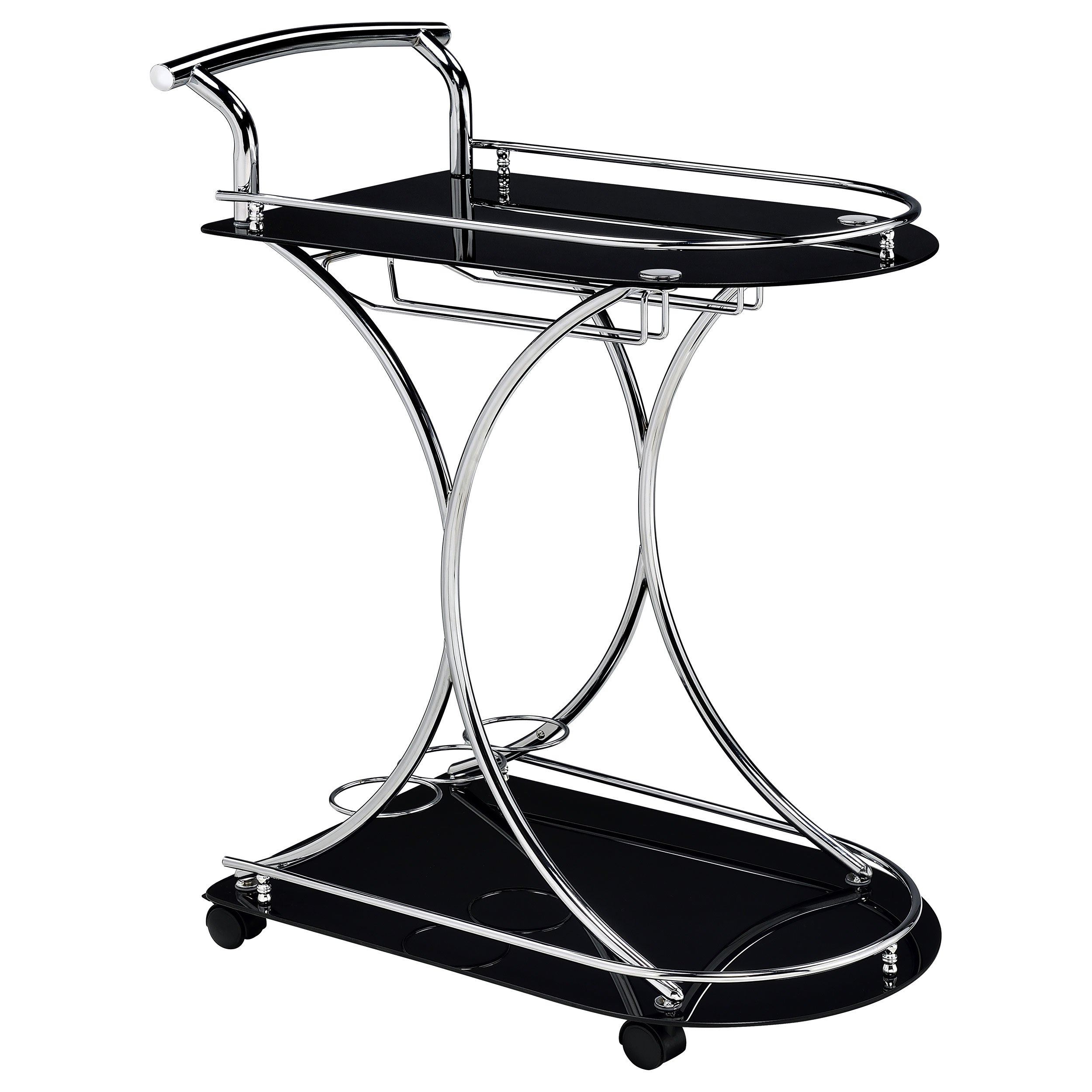 Coaster Furniture Elfman Chrome Black 2 Shelves Bar Cart