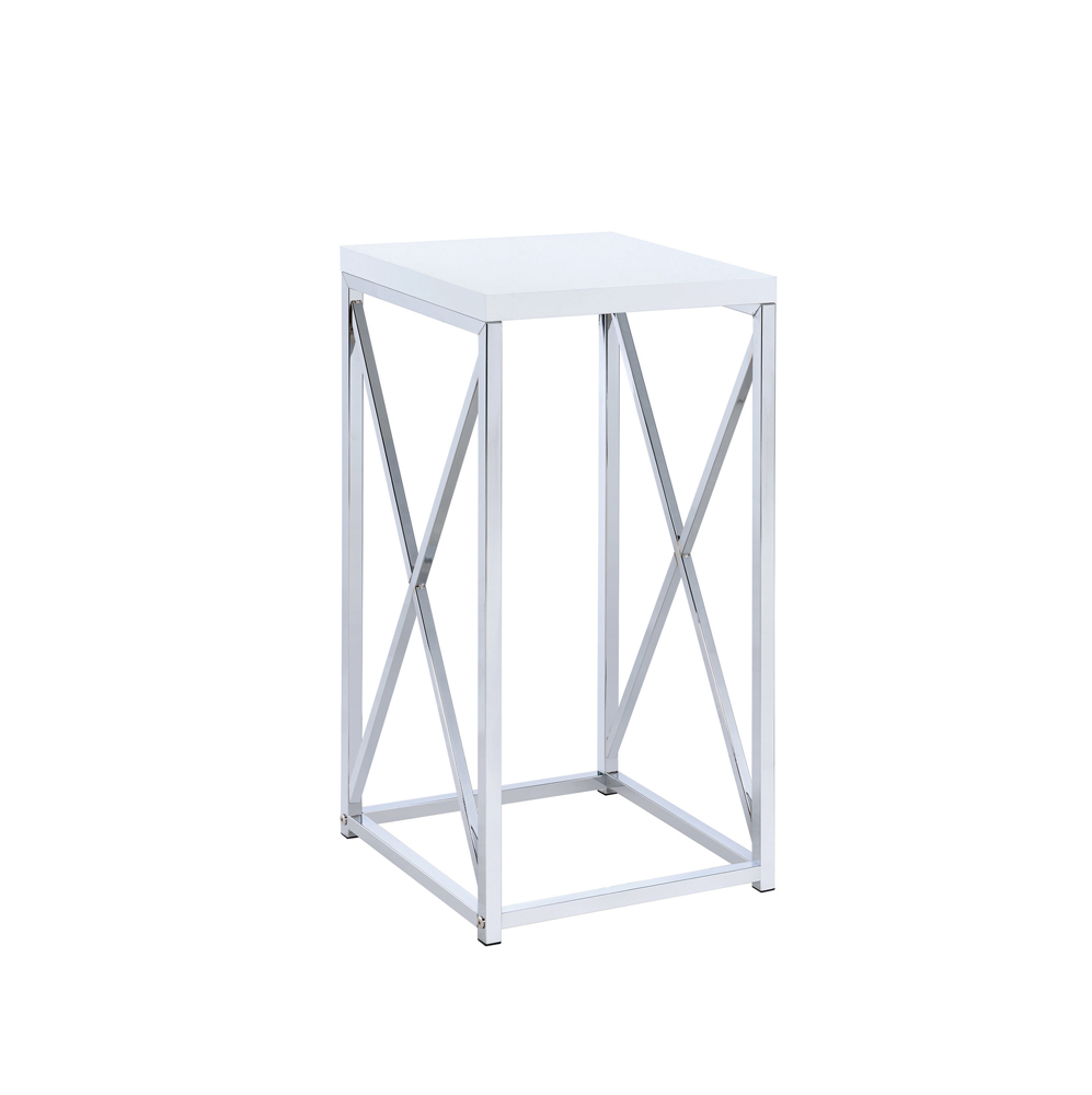 Coaster Furniture Edmund Glossy White Chrome Accent Table