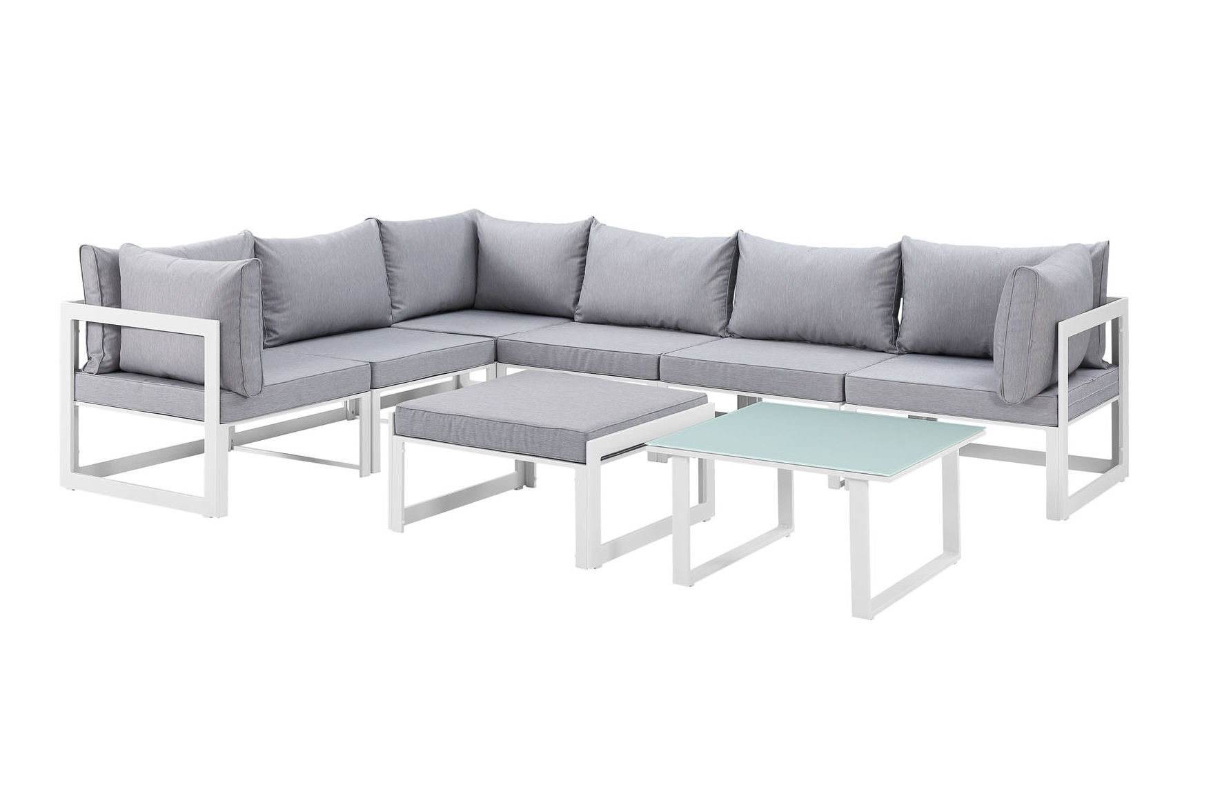 Modway Furniture Fortuna White Gray 8pc Outdoor Sectional