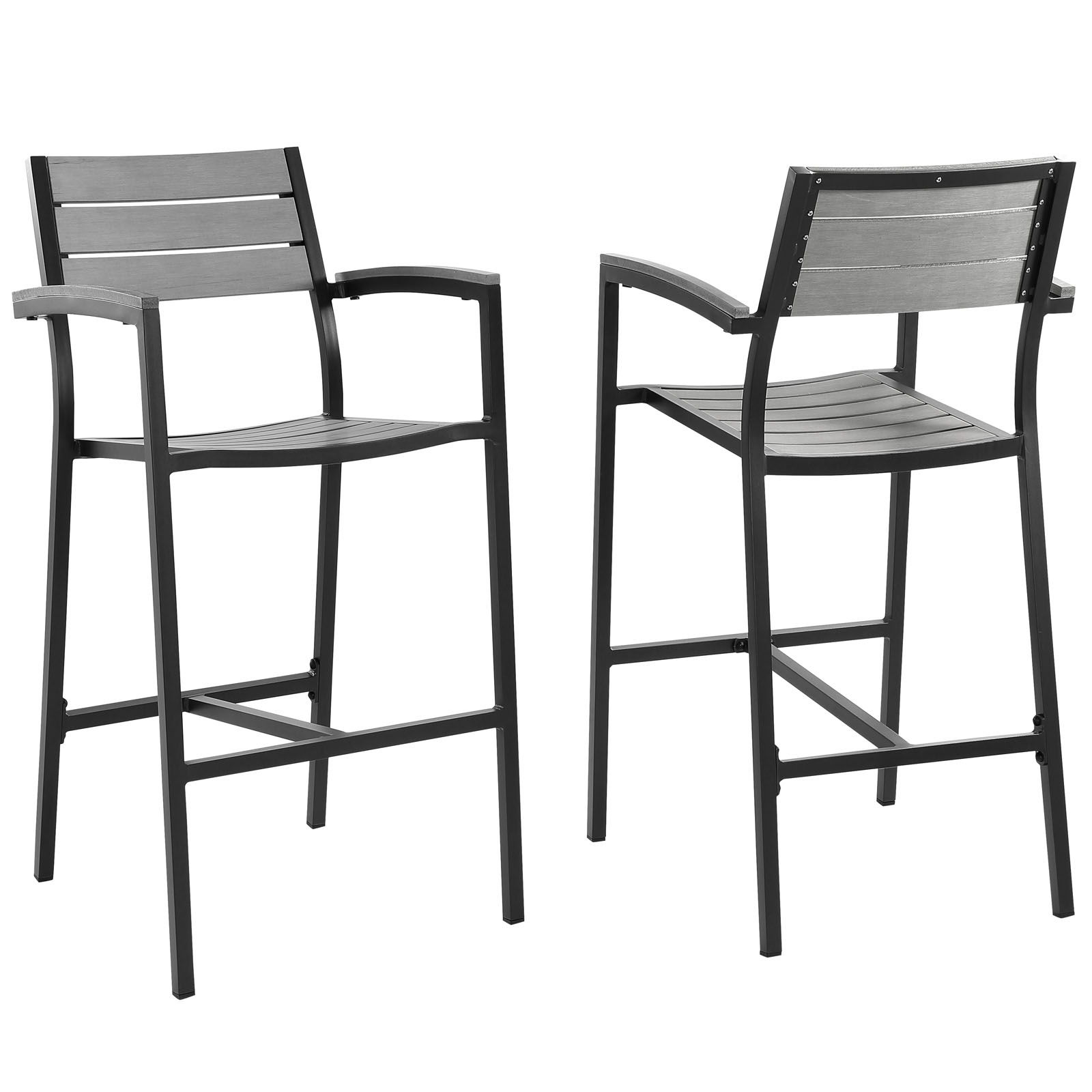 2 Modway Furniture Maine Brown Gray Outdoor Bar Stools