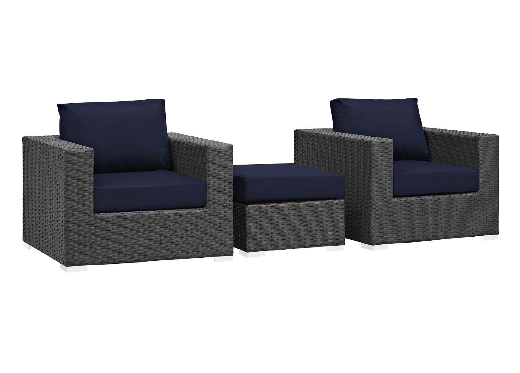 Modway Furniture Sojourn Navy 3pc Outdoor Chairs and Ottoman Set