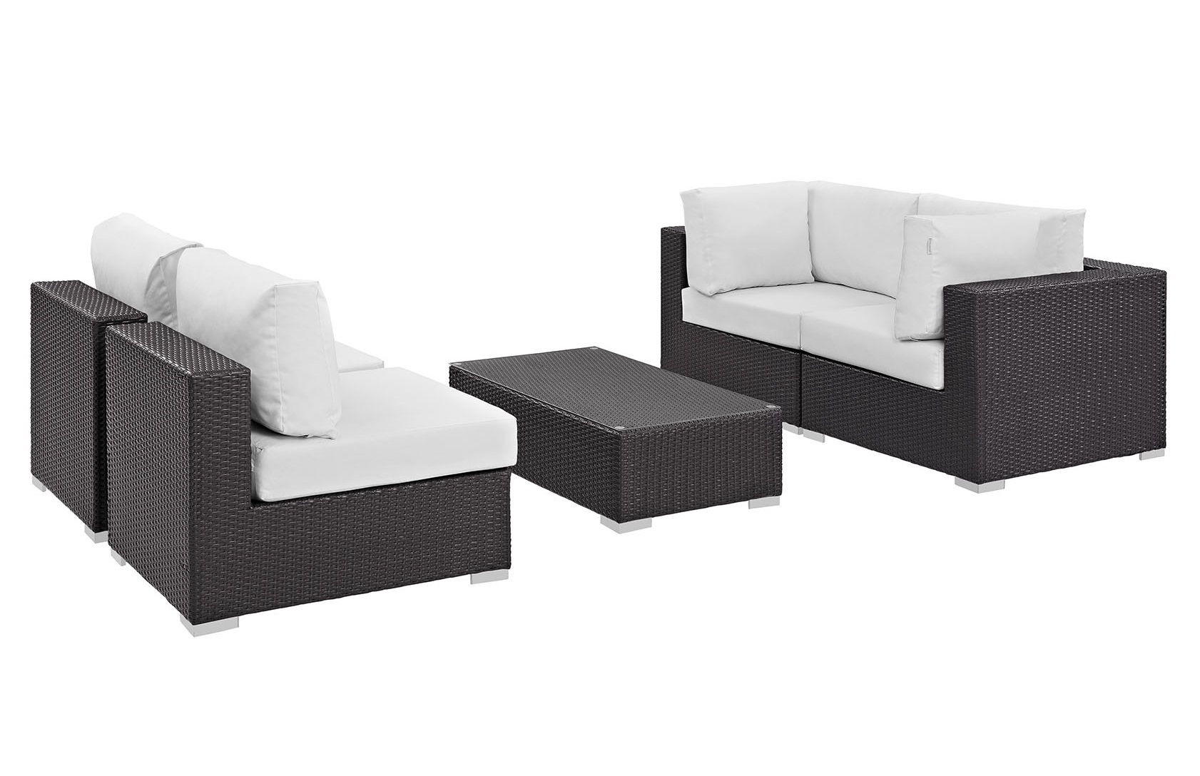 Modway Furniture Convene Espresso White 5pc Outdoor Patio Sectional Set