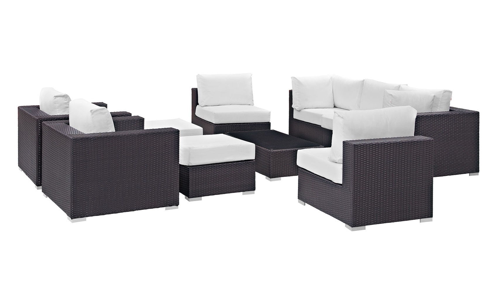 Modway Furniture Convene Espresso White 10pc Outdoor Patio Sectional Set
