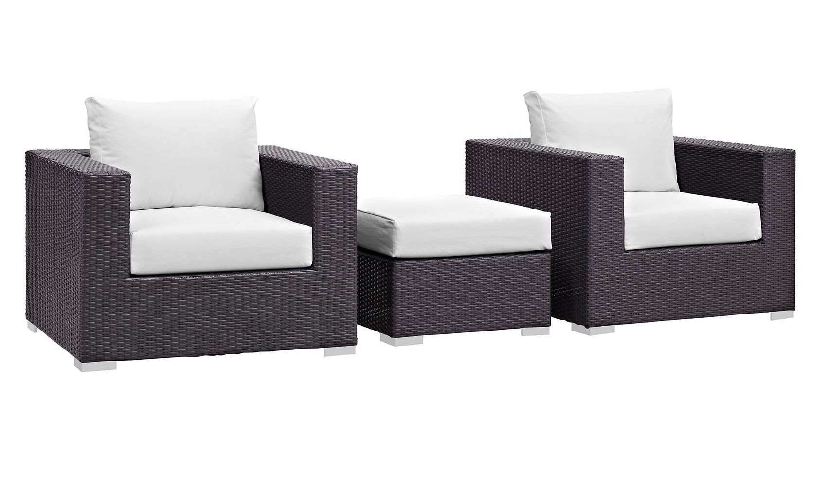 Modway Furniture Convene Espresso White 3pc Outdoor Patio Chair and Ottoman