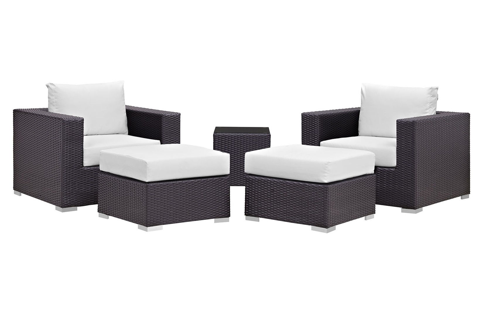 Modway Furniture Convene Espresso White 5pc Outdoor Patio Chair and Ottoman