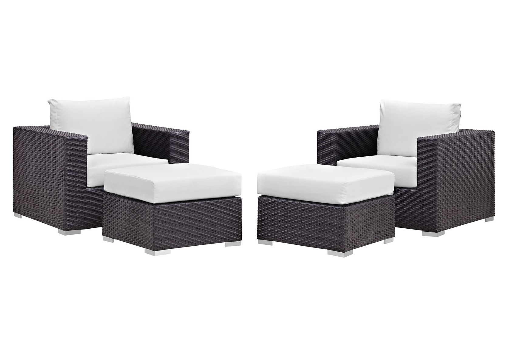 Modway Furniture Convene Espresso White 4pc Outdoor Patio Chair and Ottoman