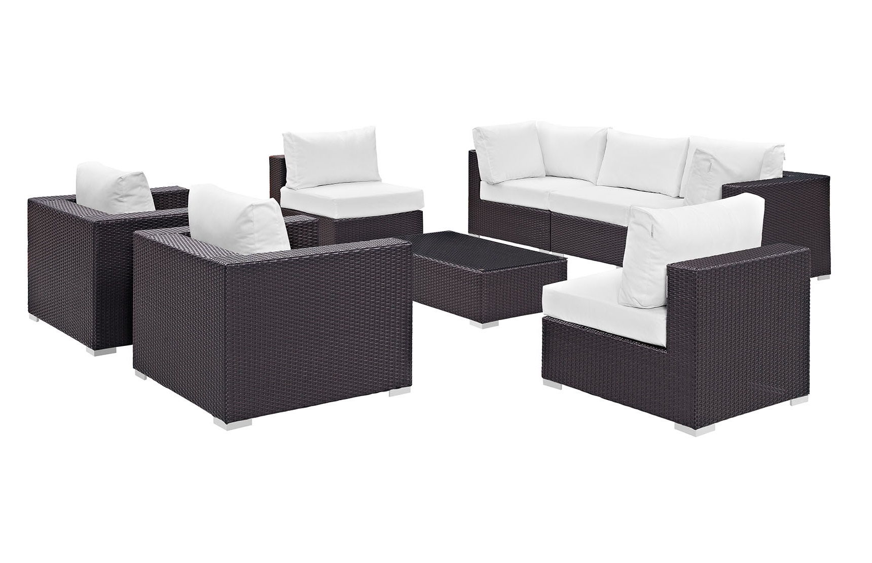 Modway Furniture Convene Espresso White 8pc Outdoor Patio Sofa Set