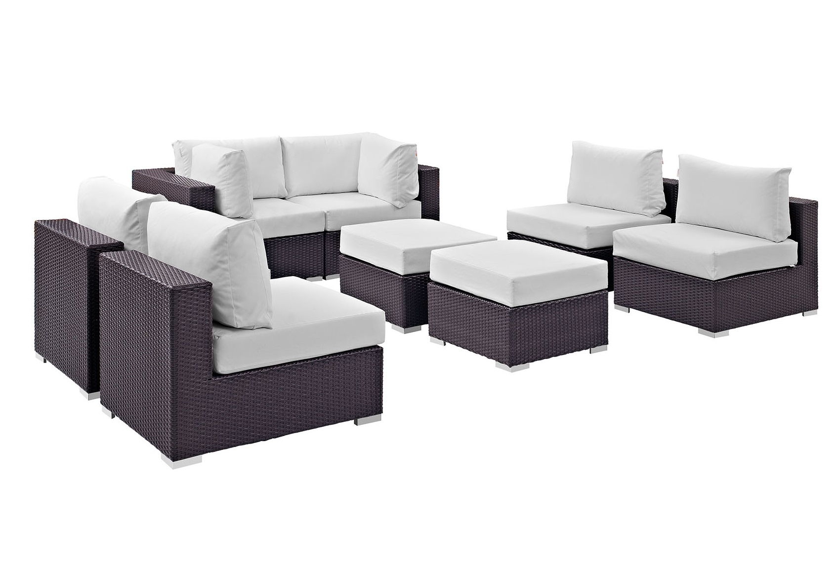 Modway Furniture Convene Espresso White Fabric 8pc Outdoor Patio Sofa Set