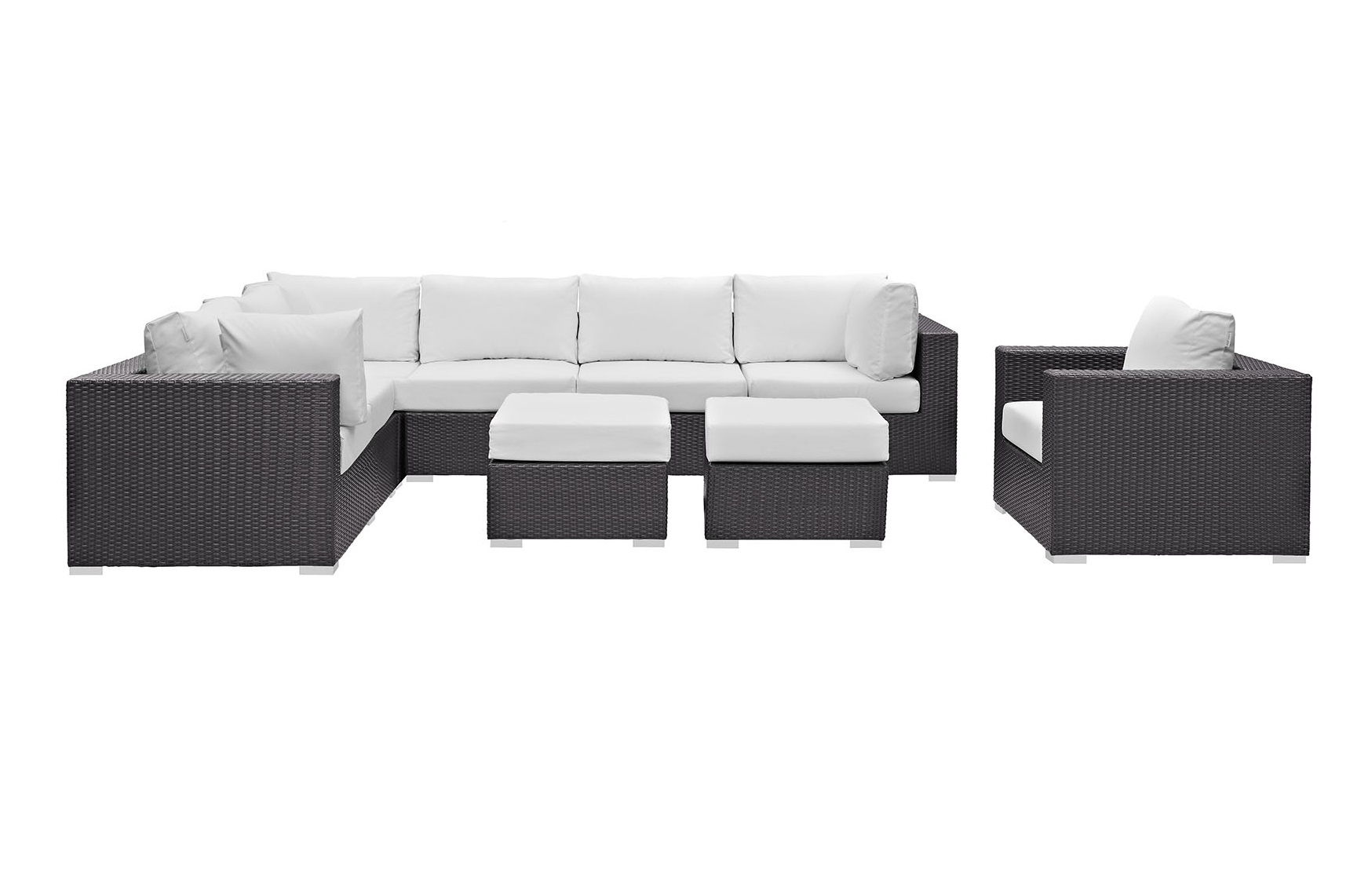 Modway Furniture Convene Espresso White 9pc Outdoor Patio Sectional Set