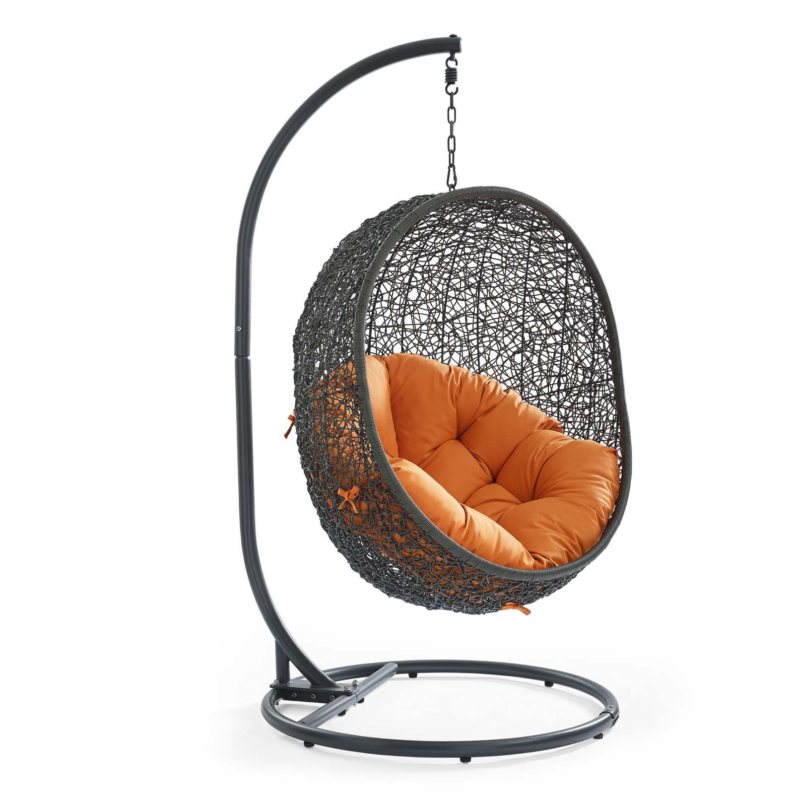 Modway Furniture Hide Gray Orange Outdoor Swing Chair with Stand