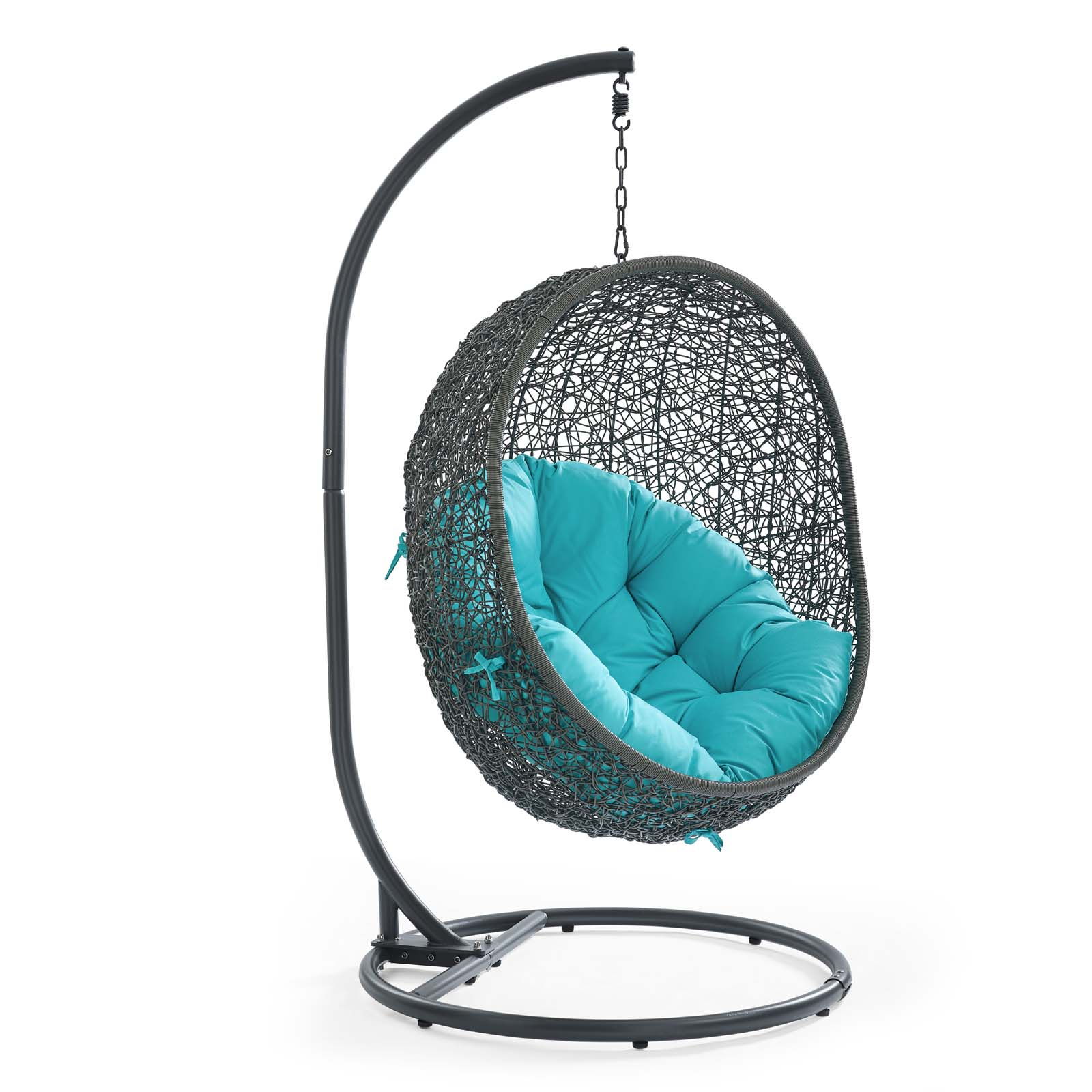 Modway Furniture Hide Gray Turquoise Outdoor Swing Chair with Stand