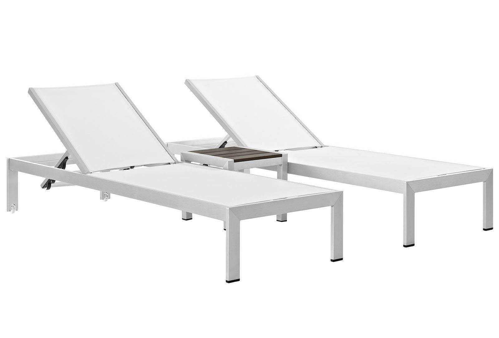 Modway Furniture Shore Silver White 3pc Outdoor Chaise and Side Table Set