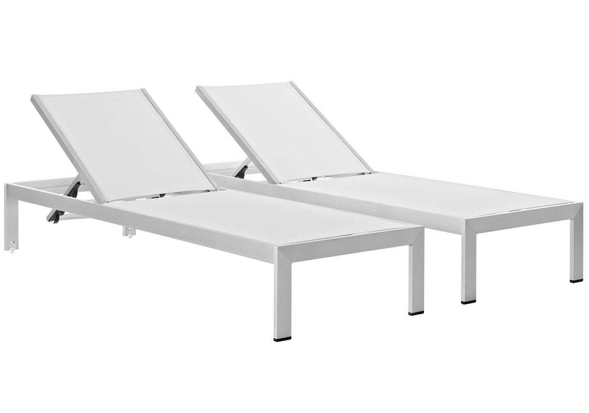 2 Modway Furniture Shore Silver White Outdoor Chaises