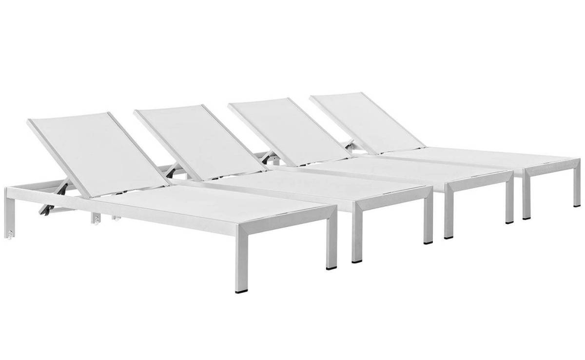4 Modway Furniture Shore Silver White Outdoor Chaises