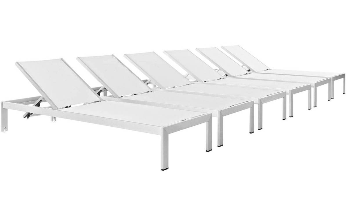 6 Modway Furniture Shore Silver White Outdoor Chaises