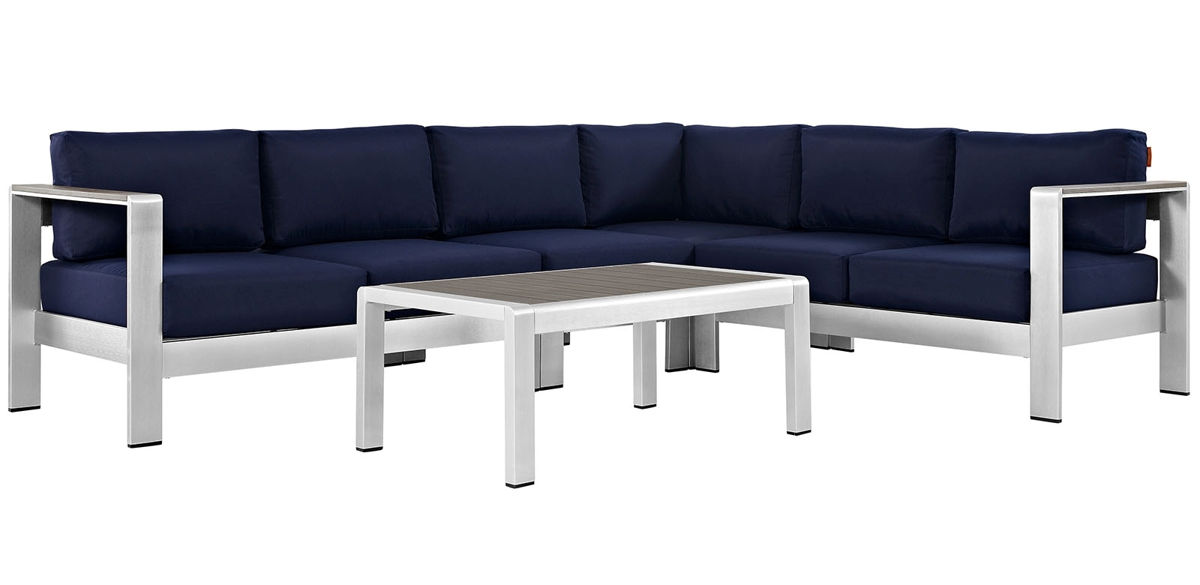 Modway Furniture Shore Silver Navy 5pc Outdoor Sectional