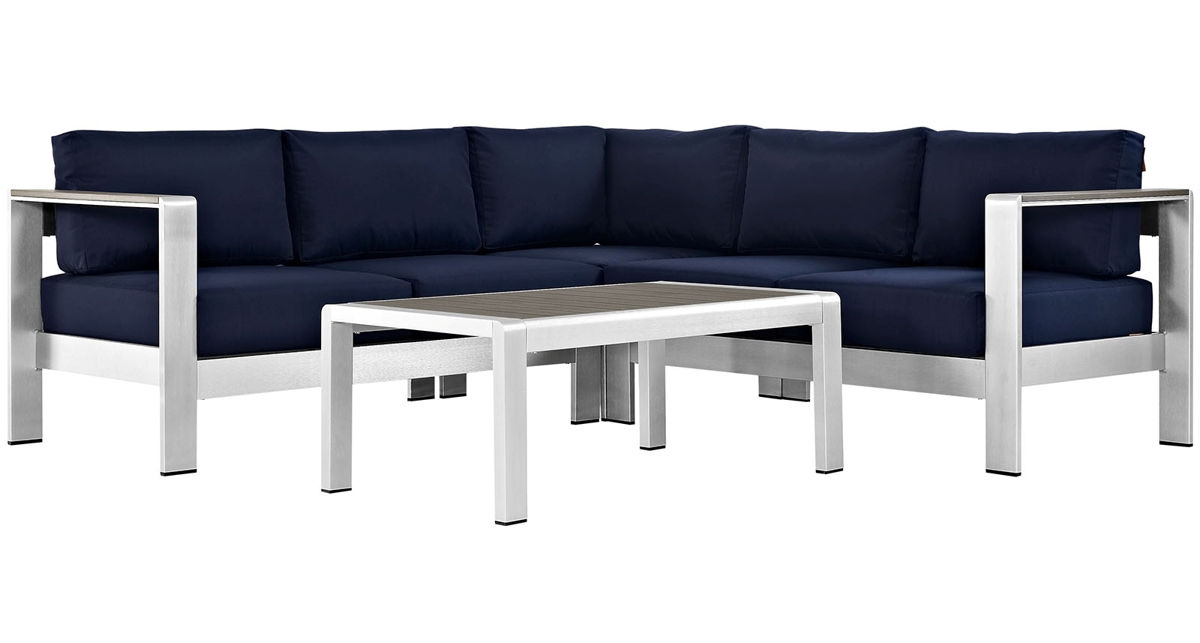 Modway Furniture Shore Silver Navy 4pc Outdoor Sectional