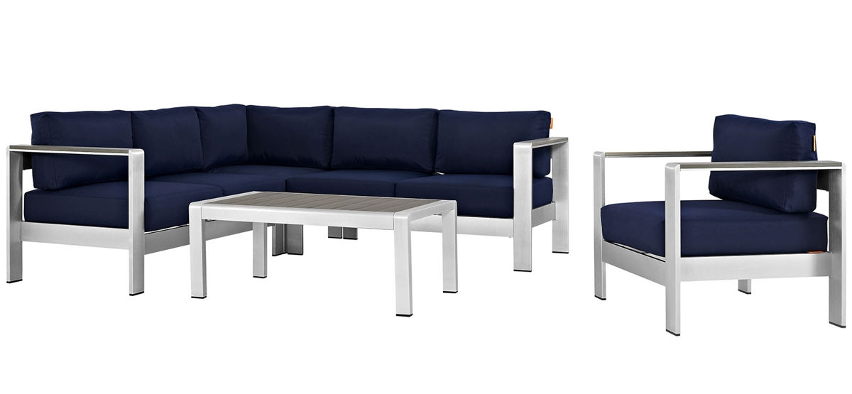 Modway Furniture Shore Silver Navy 5pc Outdoor Patio Sectional