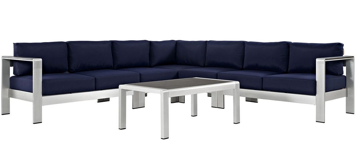 Modway Furniture Shore Silver Navy 6pc Outdoor Patio Sectional