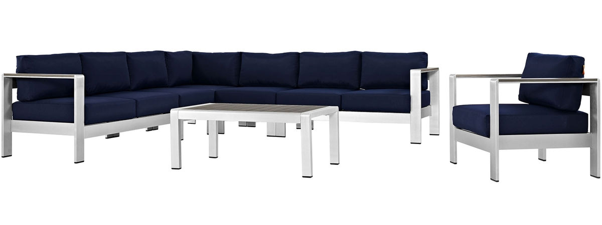 Modway Furniture Shore Silver Navy 7pc Outdoor Sectional