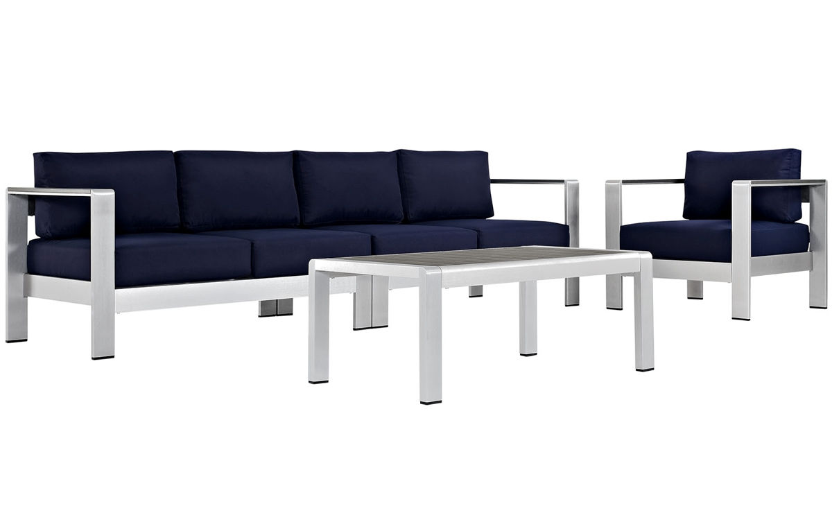 Modway Furniture Shore Silver Navy 4pc Outdoor Sofa Set