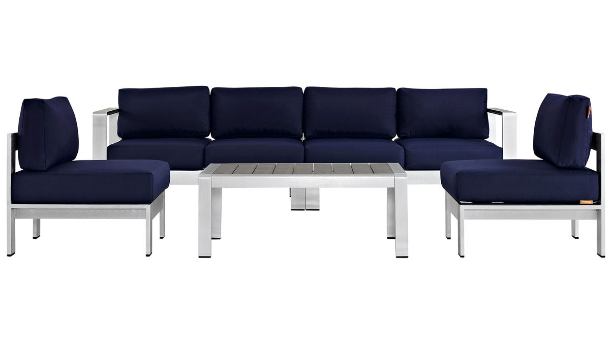 Modway Furniture Shore Silver Navy 5pc Outdoor Sofa Set