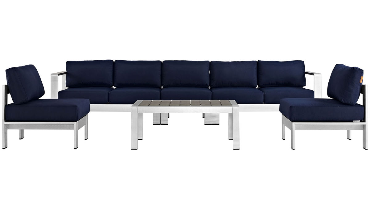 Modway Furniture Shore Silver Navy 6pc Outdoor Sofa Set