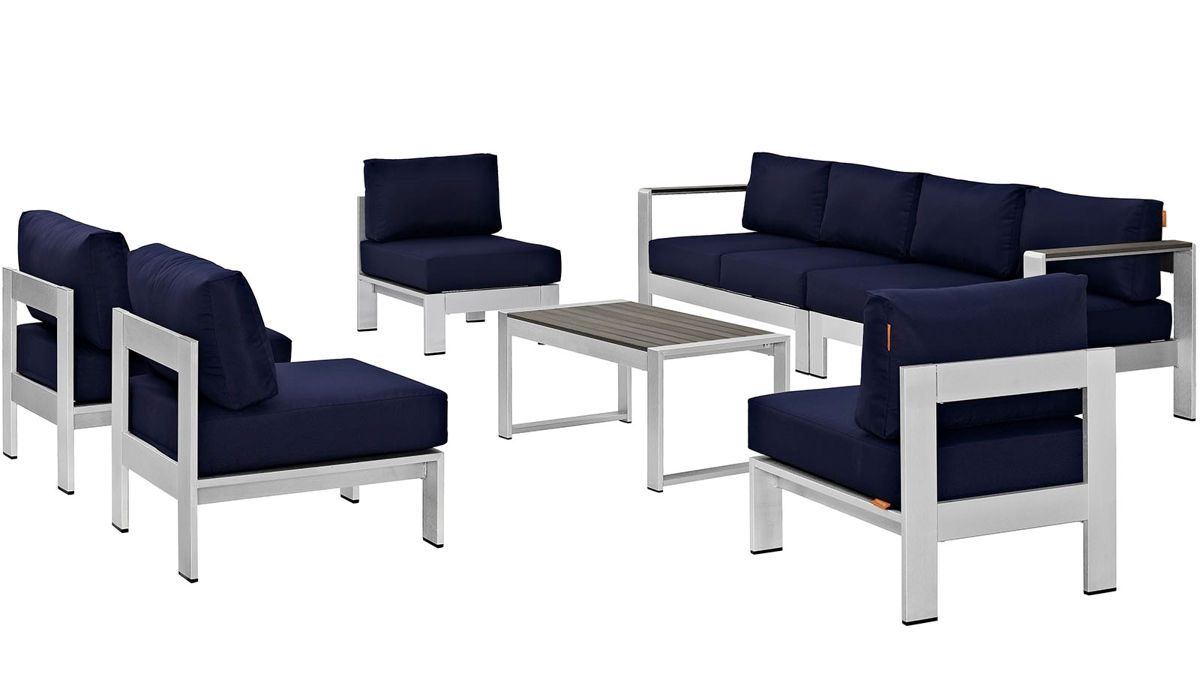 Modway Furniture Shore Silver Navy 7pc Outdoor Sofa Set