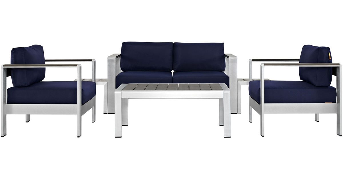 Modway Furniture Shore Silver Navy 6pc Outdoor Patio Sofa Set