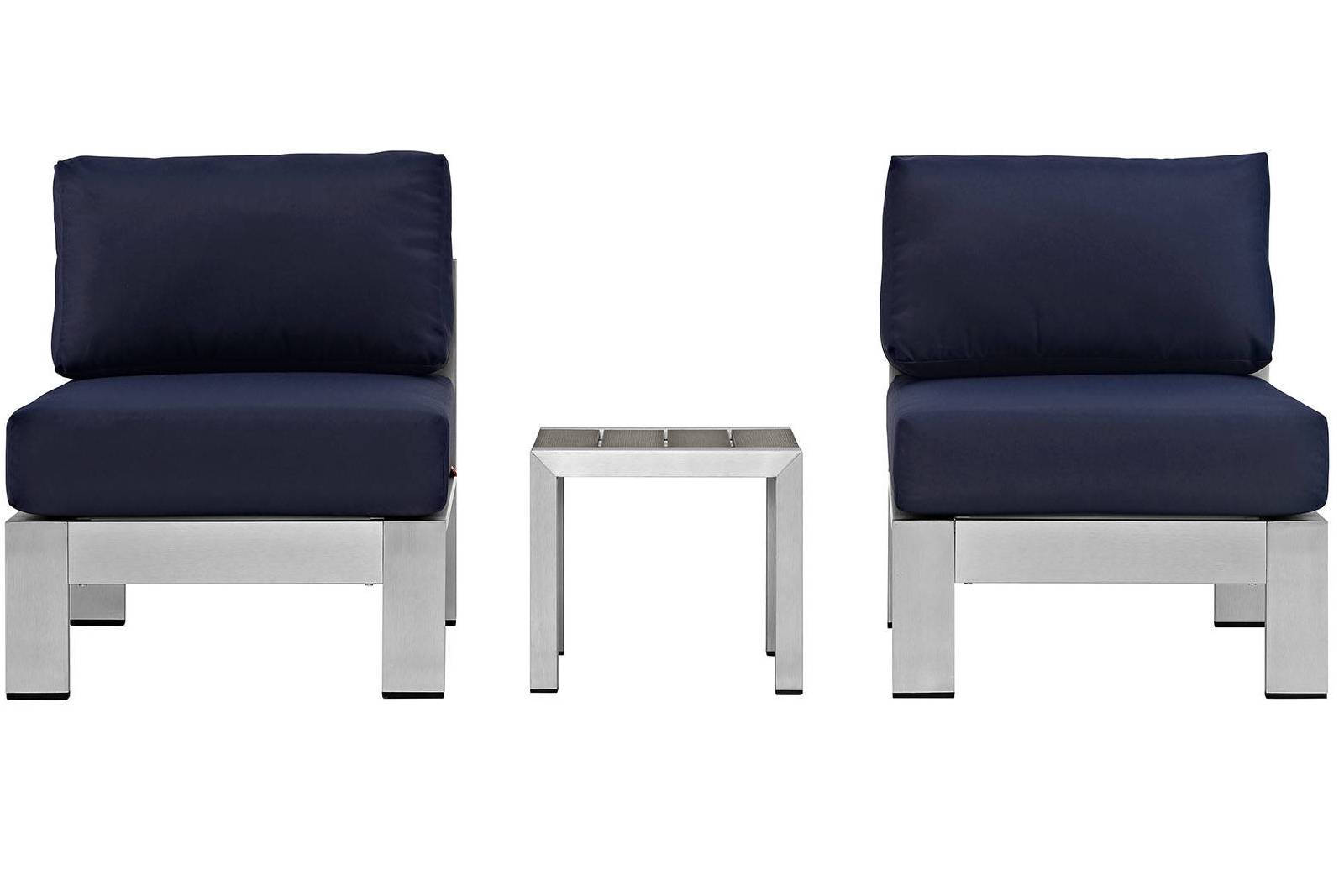 Modway Furniture Shore Silver Navy 3pc Outdoor Set with Armless Chair