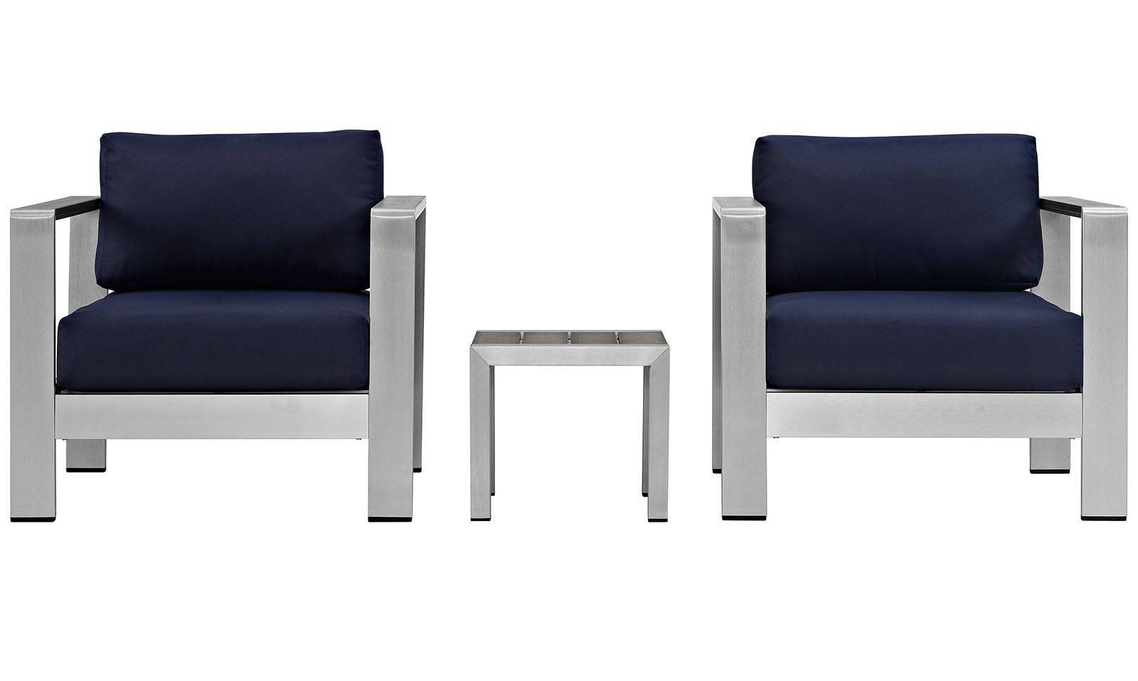 Modway Furniture Shore Silver Navy 3pc Outdoor Set with Arm Chair