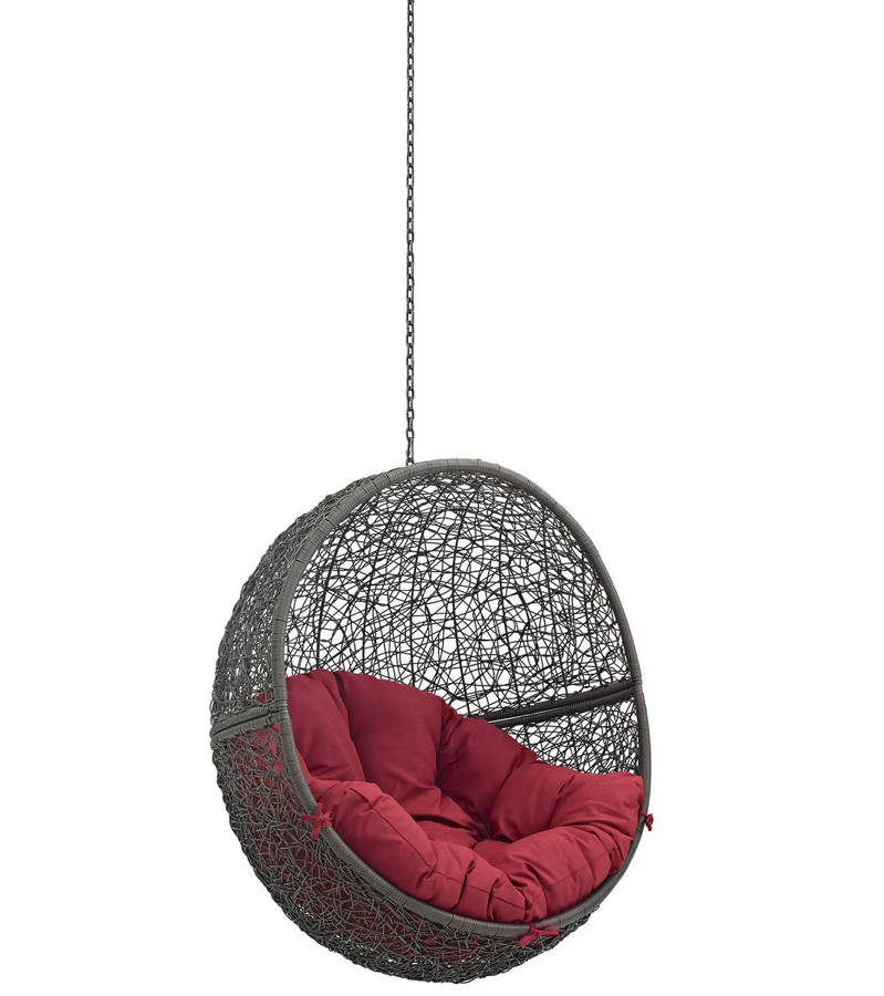 Modway Furniture Hide Gray Red Outdoor Swing Chair without Stand