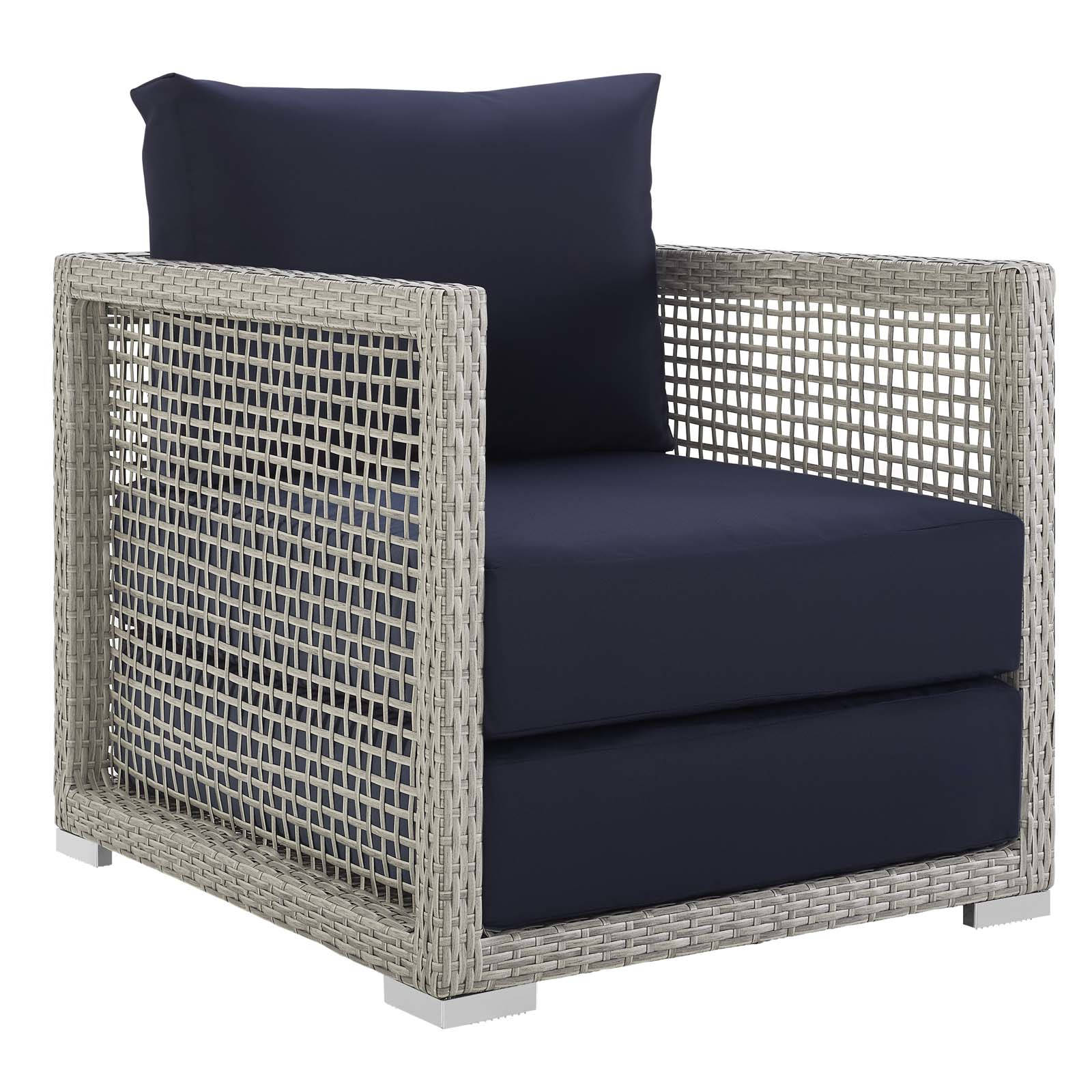 Modway Furniture Aura Gray Navy Rattan Outdoor Patio Armchair