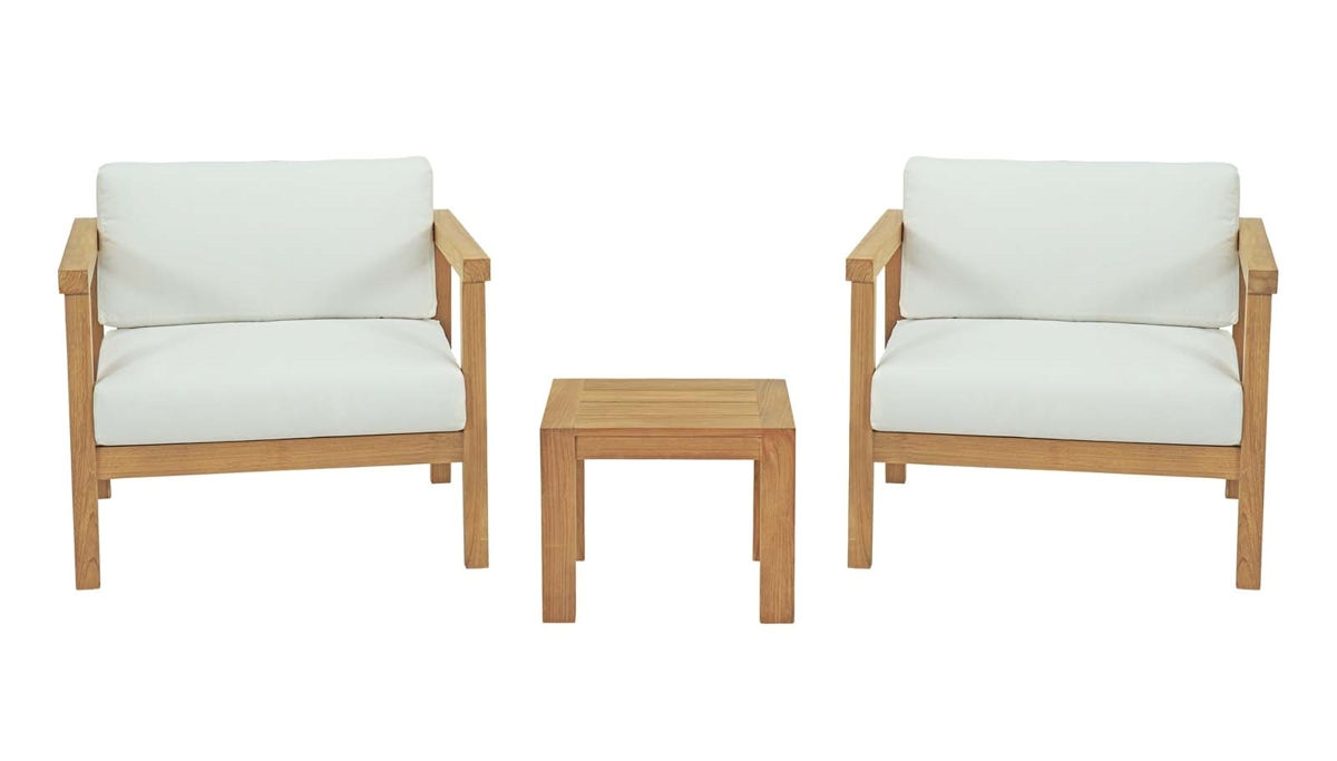 Modway Furniture Bayport Natural White 3pc Outdoor Patio Teak Sets