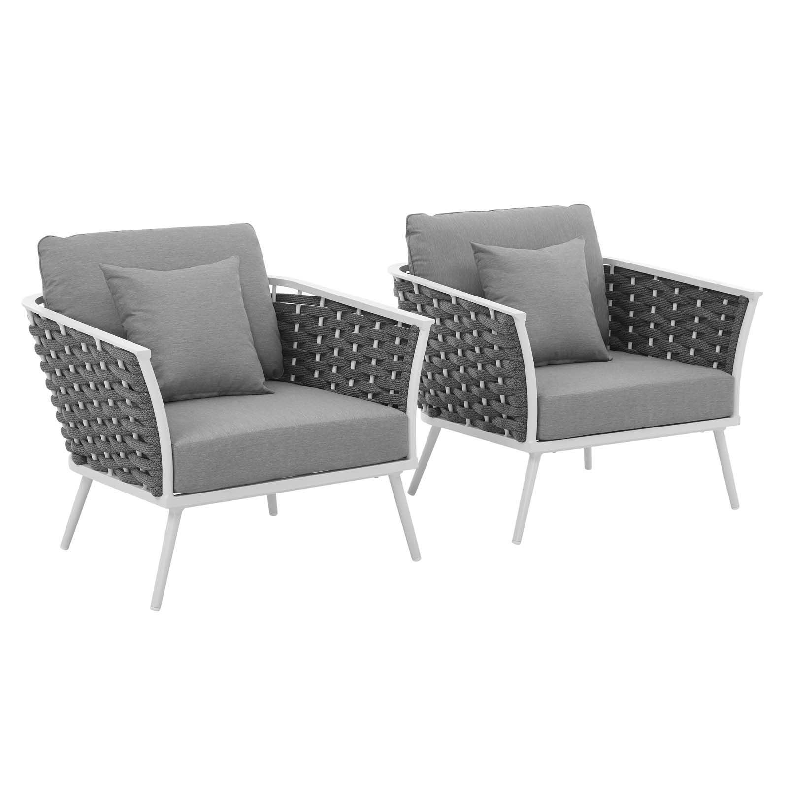 2 Modway Furniture Stance White Gray Outdoor Patio Armchairs