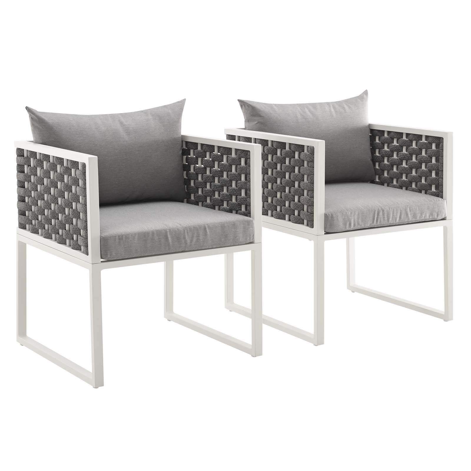 2 Modway Furniture Stance White Gray Outdoor Patio Dining Armchairs