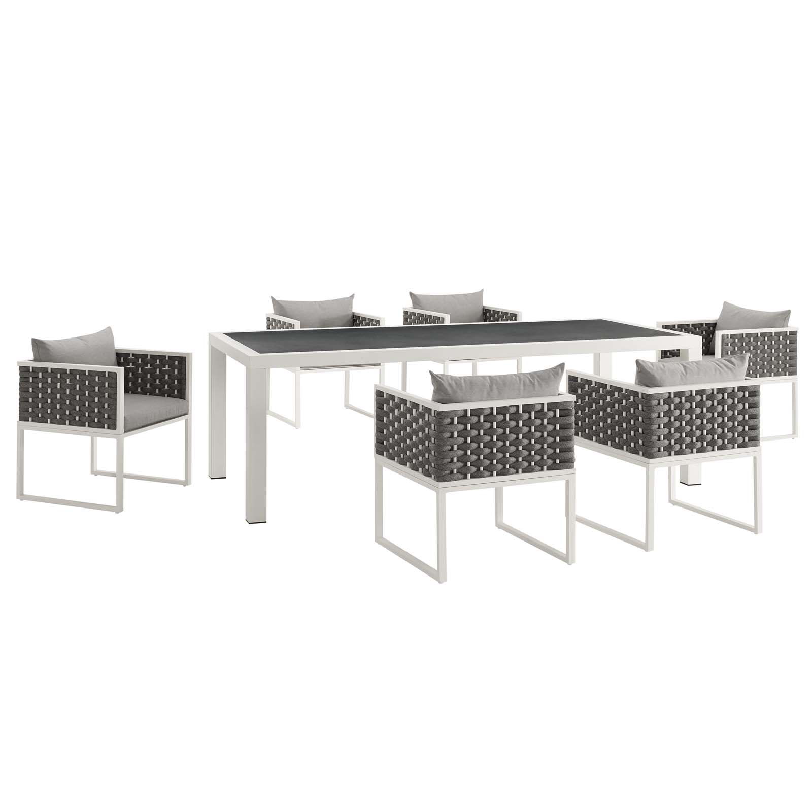 Modway Furniture Stance White Gray 7pc Outdoor Patio Dining Set