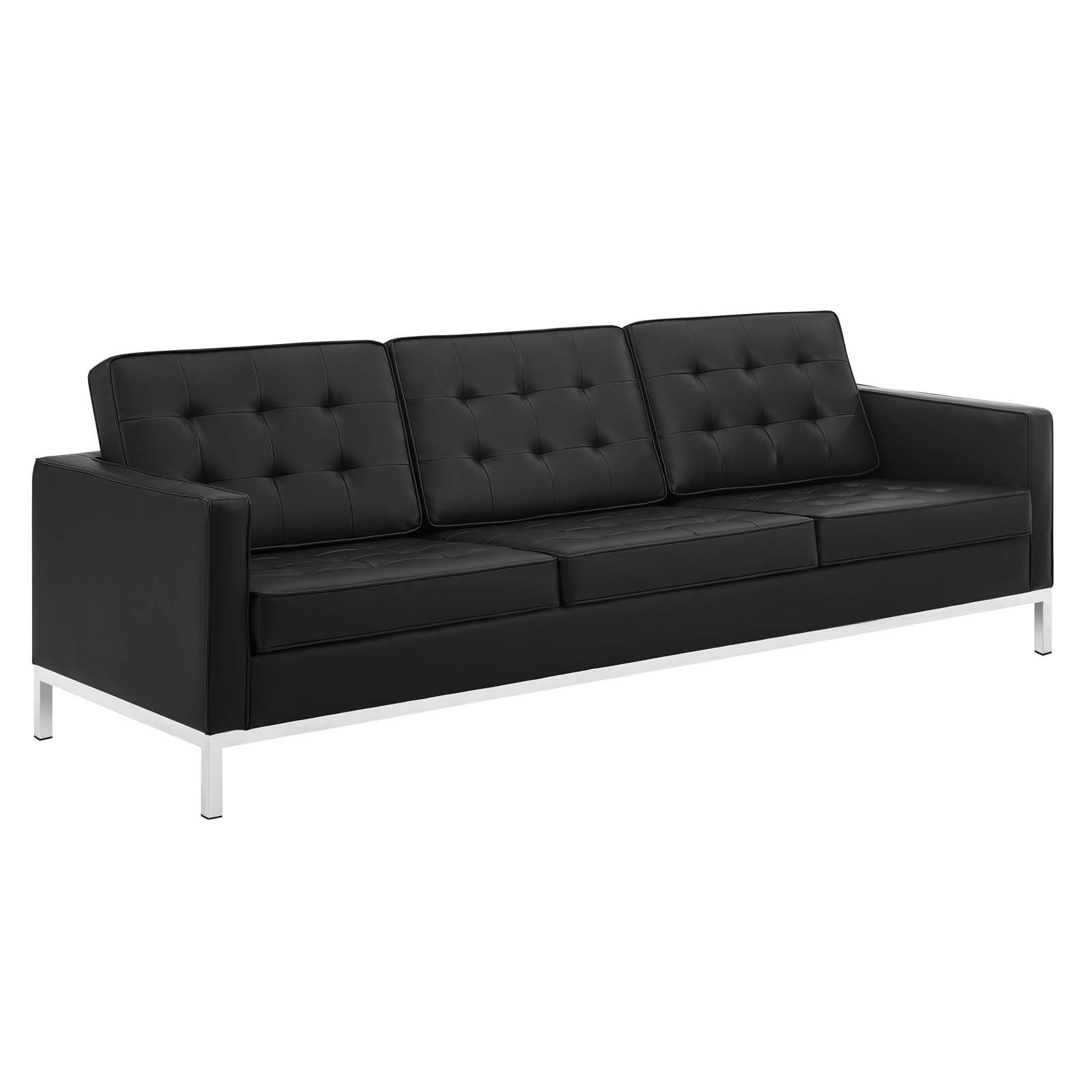 Modway Furniture Loft Silver Black Faux Leather Sofa