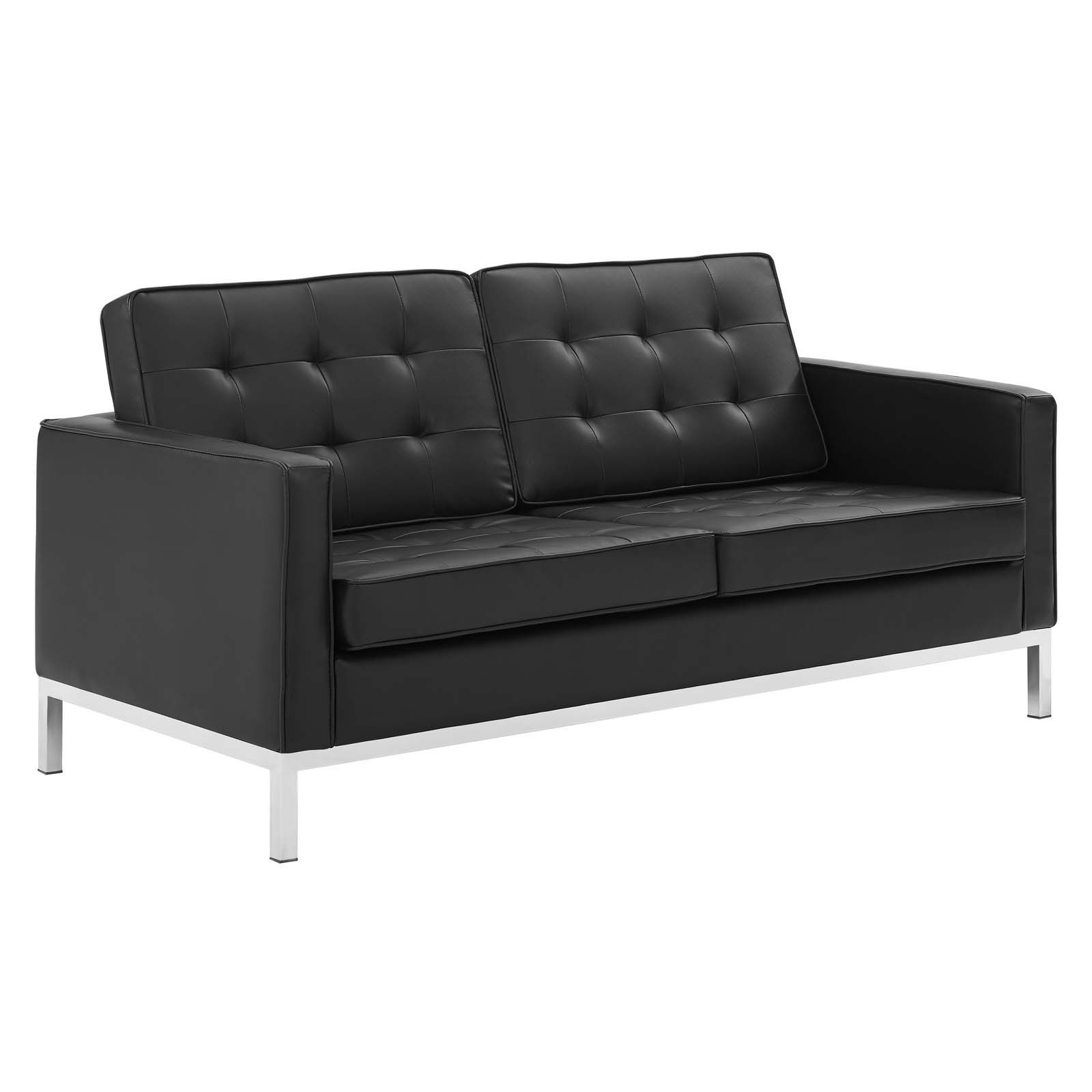 Modway Furniture Loft Silver Black Faux Leather Loveseat