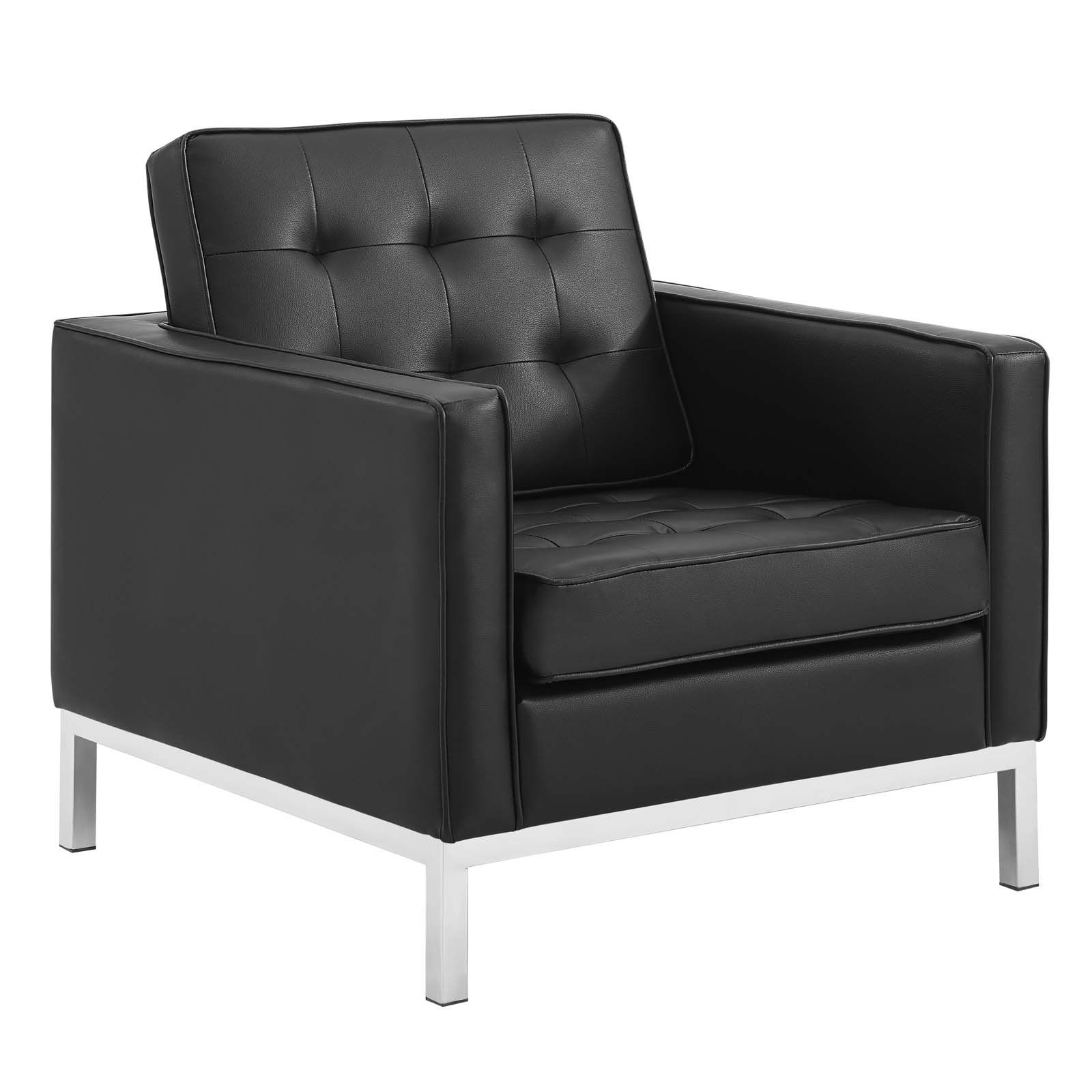 Modway Furniture Loft Silver Black Faux Leather Armchair