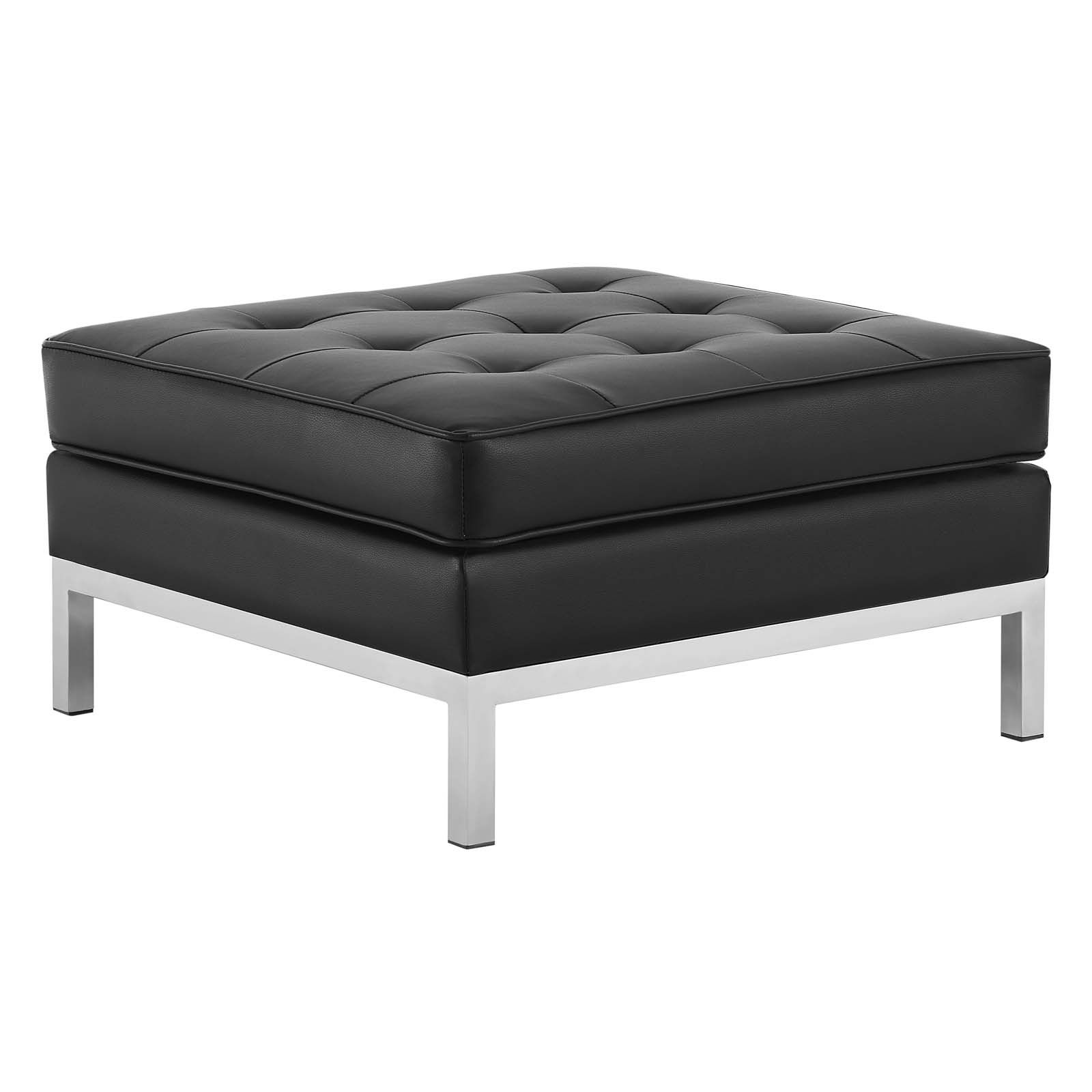 Modway Furniture Loft Silver Black Faux Leather Ottoman