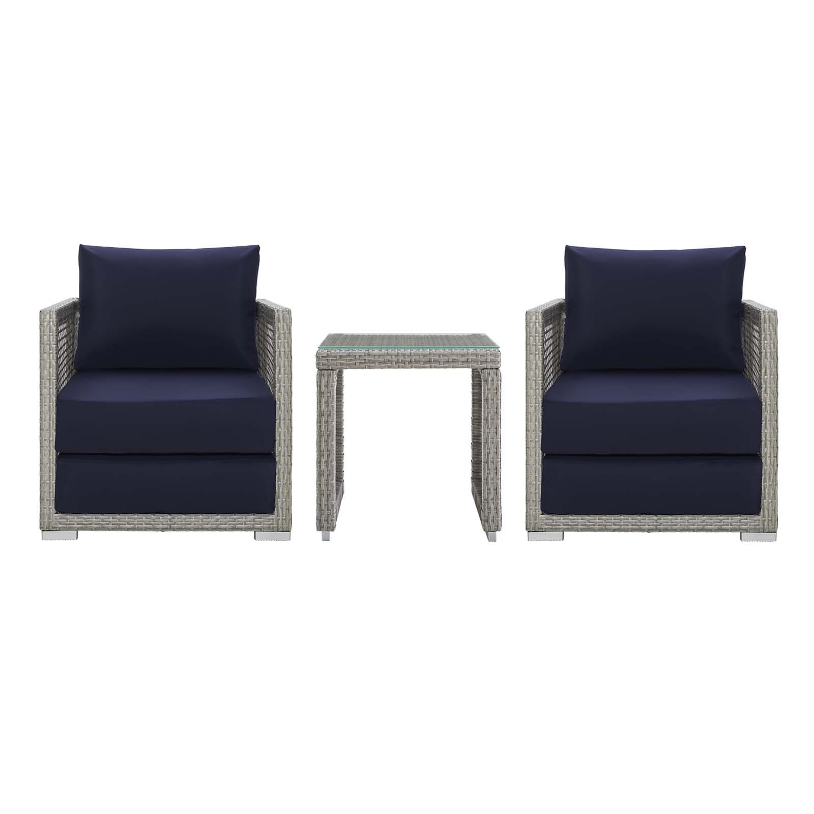 Modway Furniture Aura Gray Navy 3pc Outdoor Patio Set