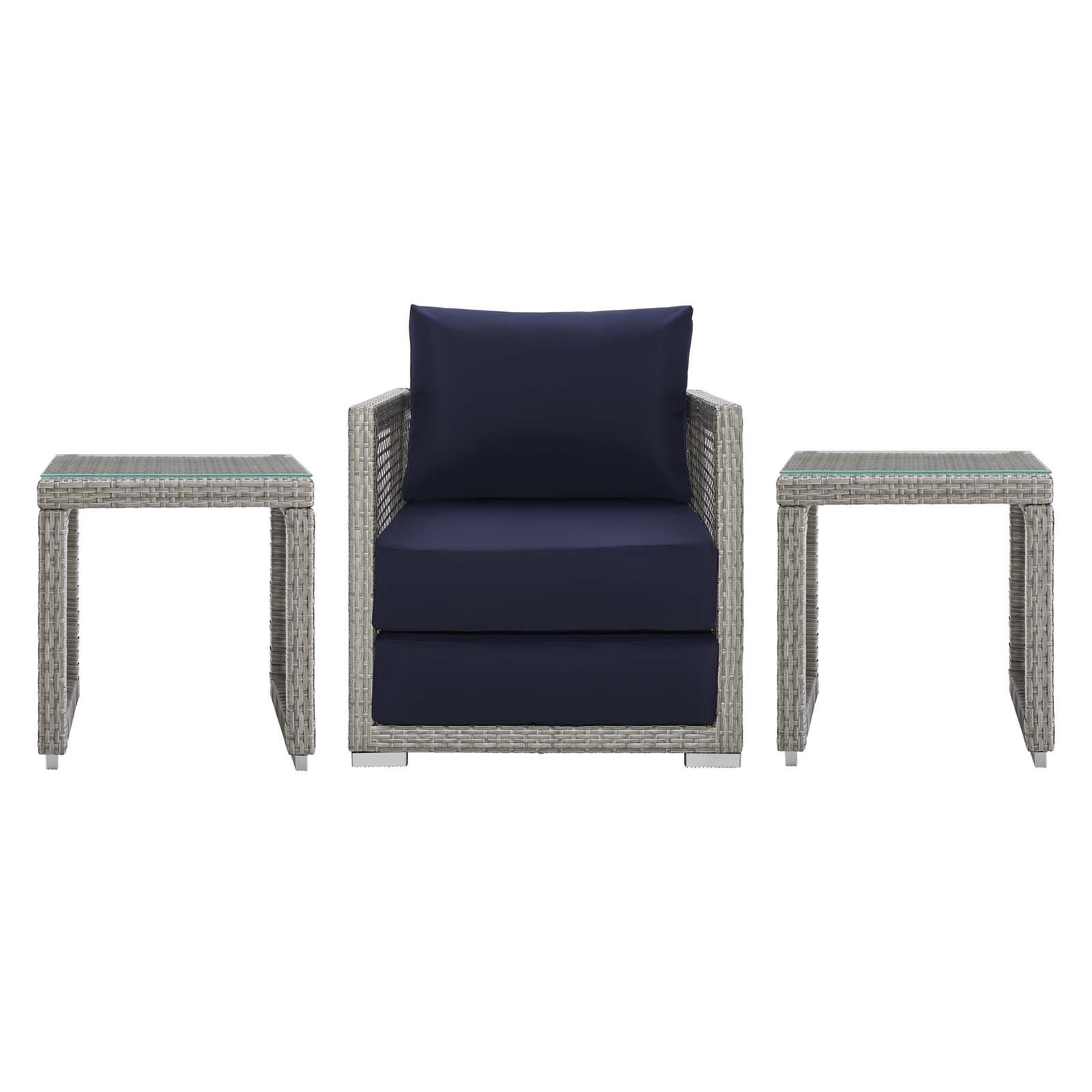 Modway Furniture Aura Gray Wicker Navy 3pc Outdoor Patio Set