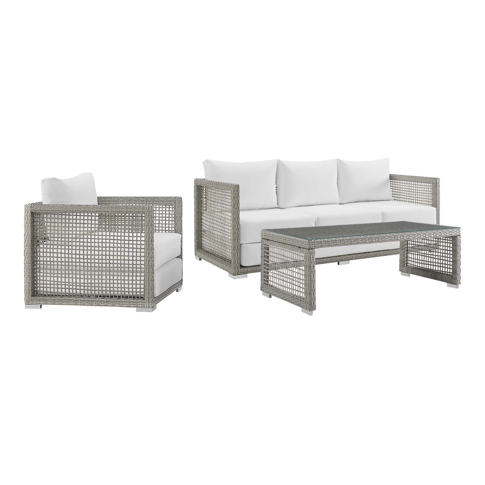 Modway Furniture Aura Gray White Fabric 3pc Outdoor Patio Set
