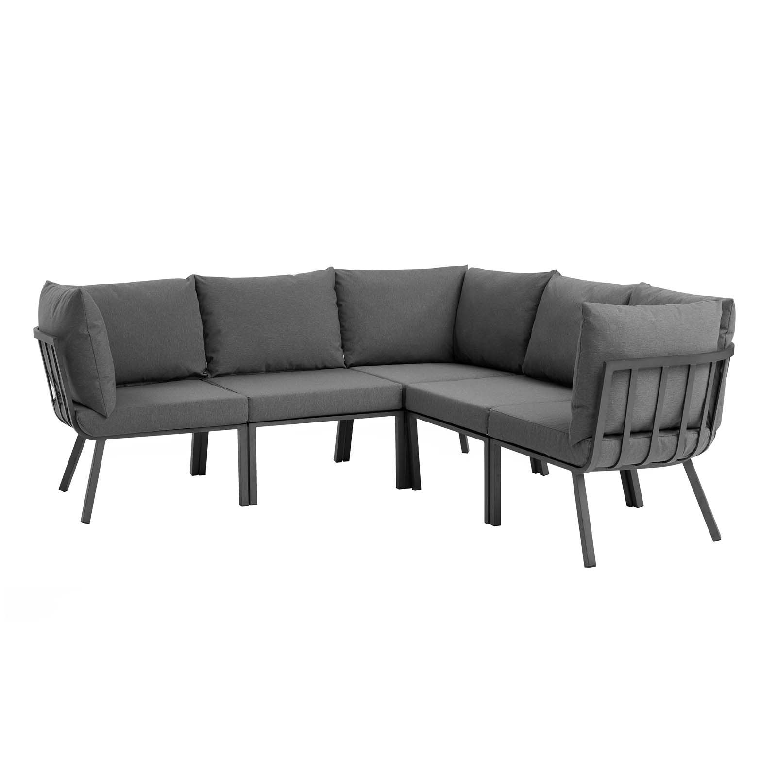 Modway Furniture Riverside Gray Charcoal 5pc Outdoor Patio Sectional