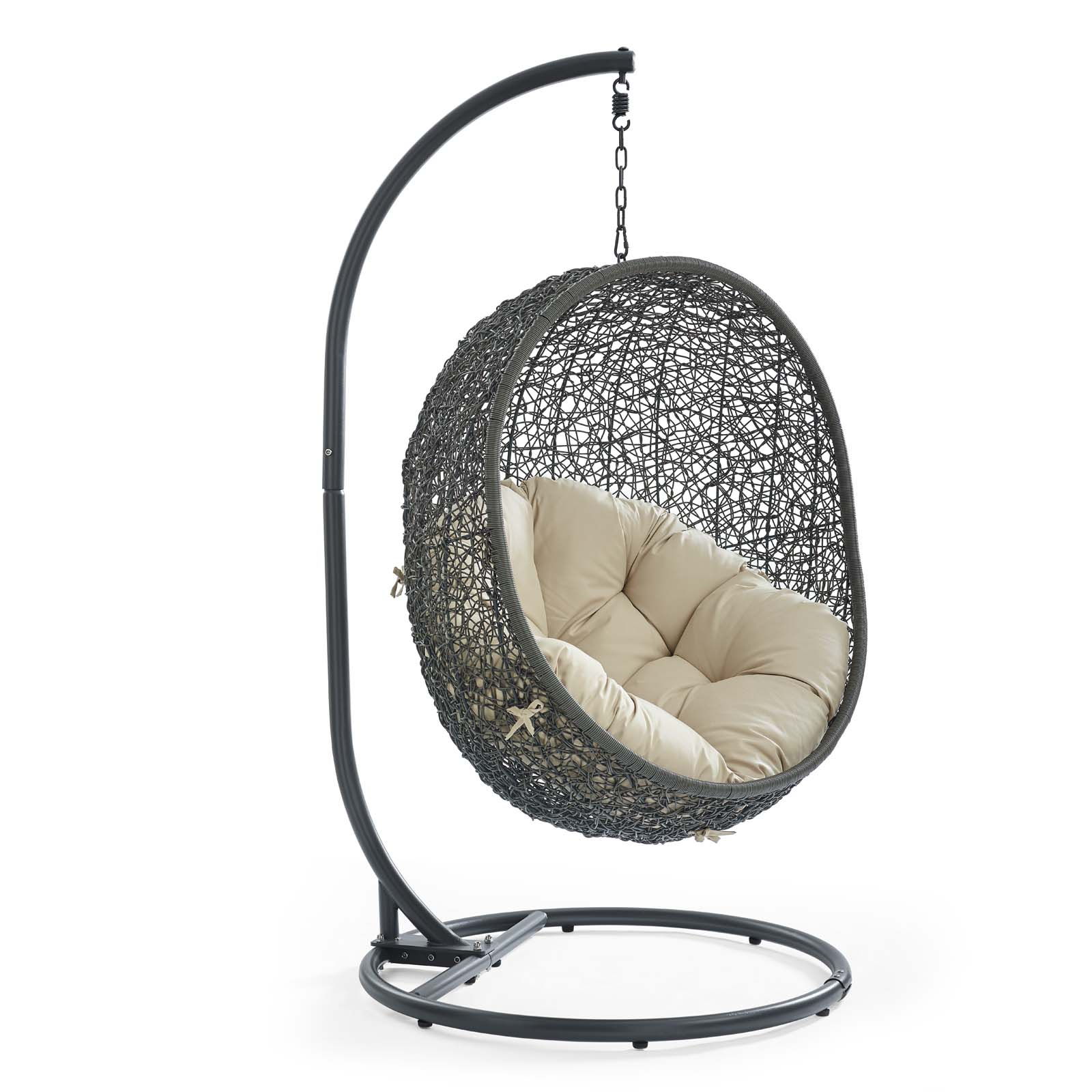 Modway Furniture Hide Gray Beige Outdoor Patio Swing Chair with Stand