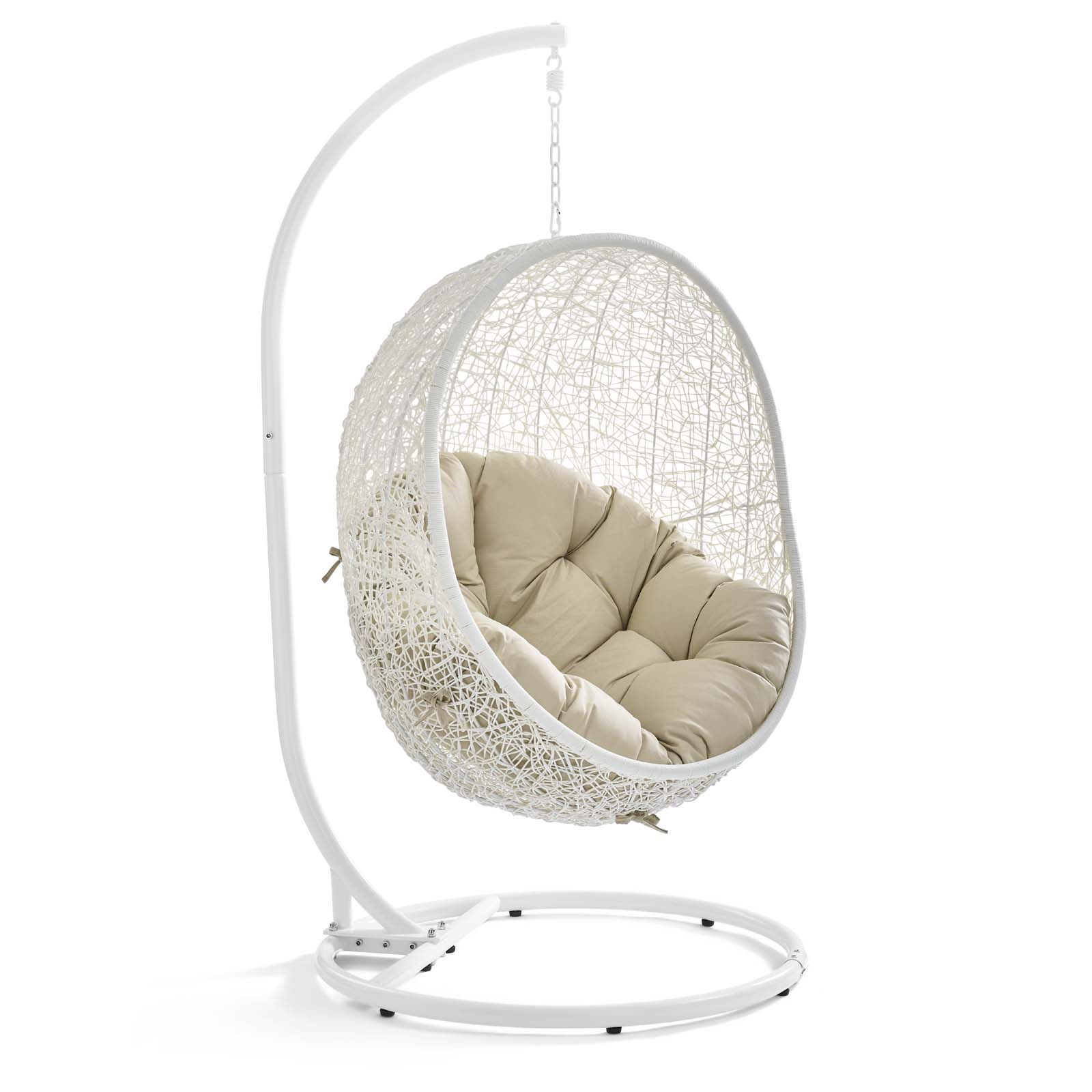 Modway Furniture Hide White Beige Outdoor Sunbrella Swing Chair with Stand